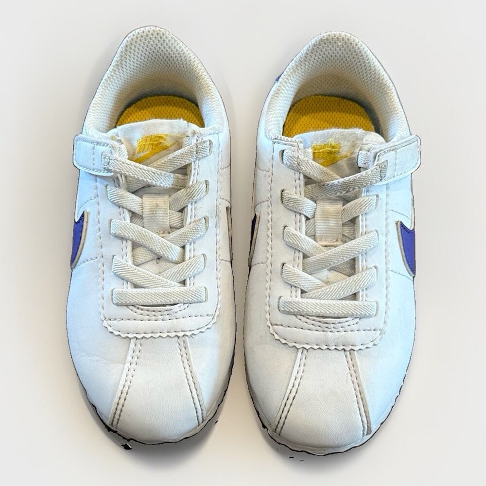 Nike Cortez Easy On Sneakers Kids White Purple Swoosh Shoes Size 8C DM0951-105